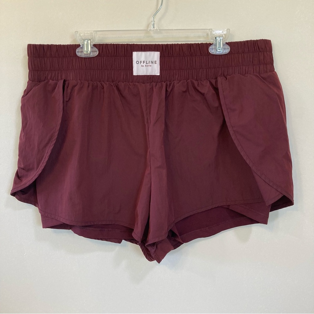 Offline by Aerie The Hugger Sz XXL Womens Lined Shorts Burgundy High Waisted